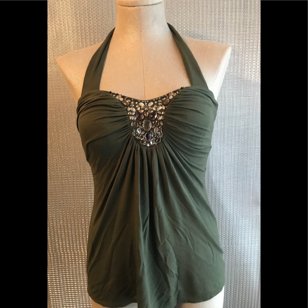 Jeweled Stretch Halter Top and built in shelf bra